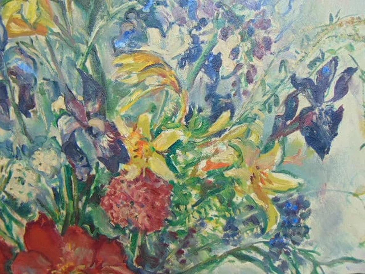Rudolph Scheffler (1884-1973)
Óleo sobre lienzo  , exquisito marco dorado tallado a mano 
Flores de verano de  mi jardín
dimensiones : 30 ¾ 