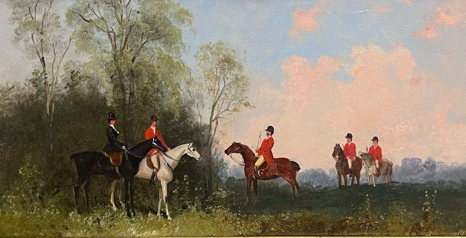 Antique British Scena di caccia a cavallo in bella cornice dorata - Painting di Rudolf Stone (1838-1914)