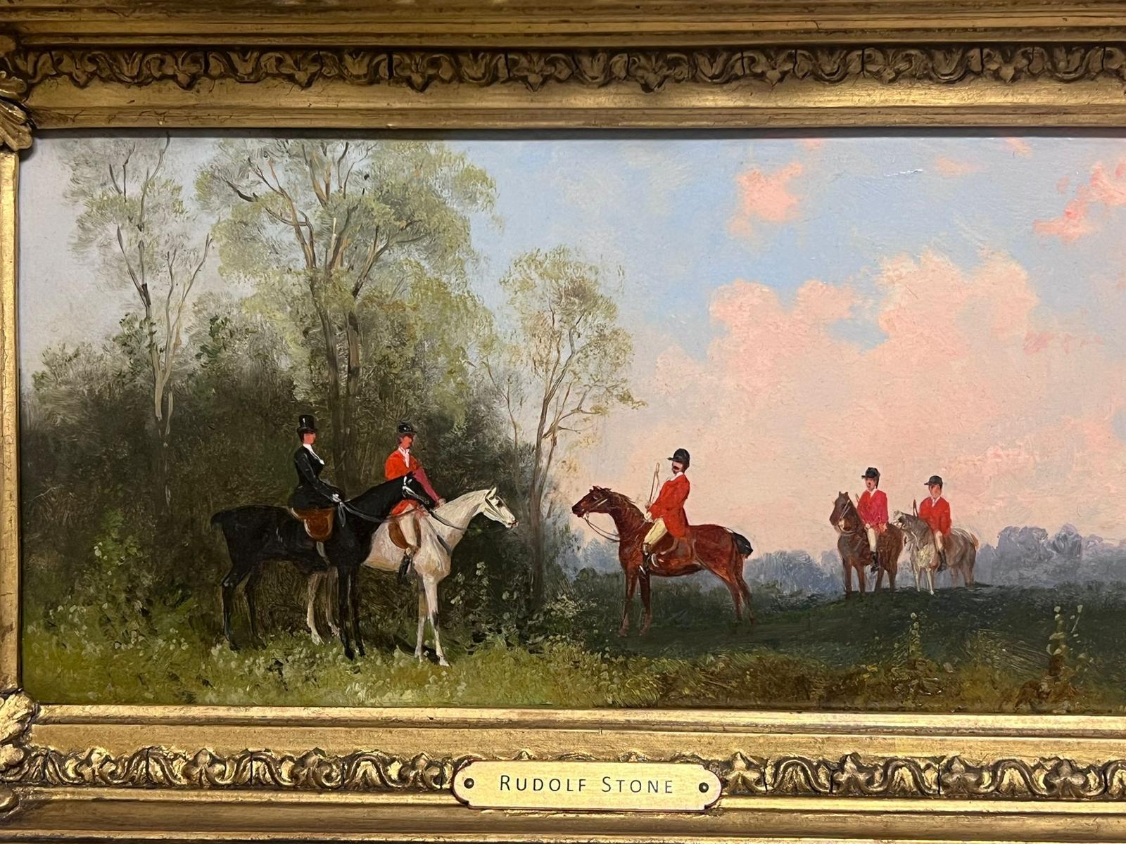 Antique British Scena di caccia a cavallo in bella cornice dorata - Painting Vittoriano di Rudolf Stone (1838-1914)