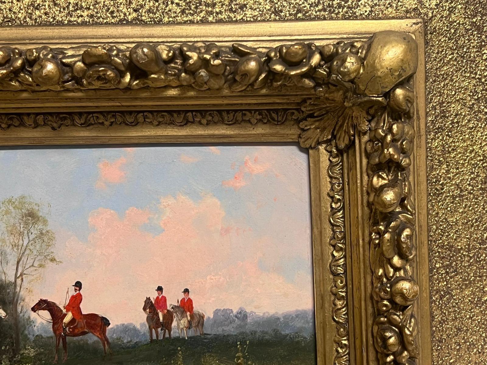 Antique British Scena di caccia a cavallo in bella cornice dorata - Animal Painting Marrone di Rudolf Stone (1838-1914)