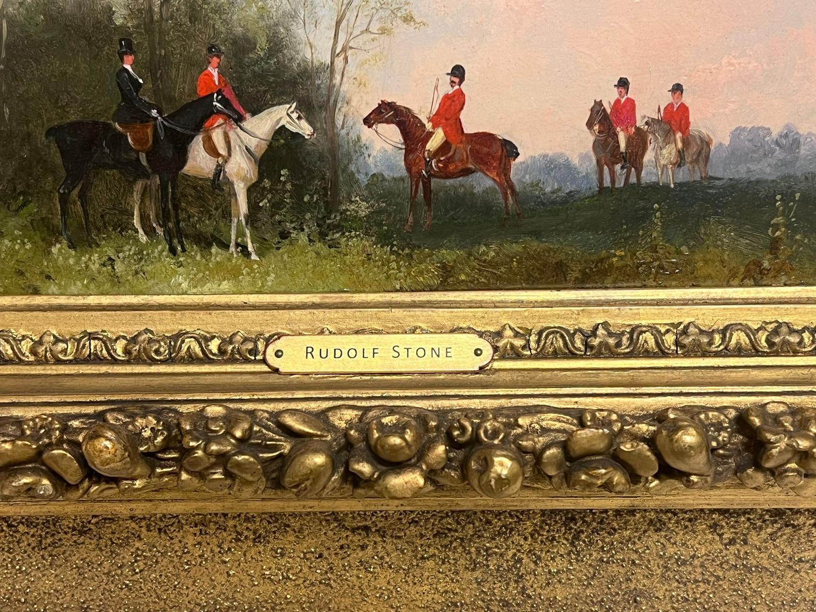 Scena di caccia alla volpe inglese
di Rudolf Stone (1838-1914)
olio su pannello di legno firmato, incorniciato
incorniciato: 15,5 x 21 pollici
pannello: 6,25 x 12,5 pollici
provenienza: collezione privata, Inghilterra
condizioni: ottime e solide