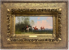 Antique British Hunting Scene Riders on Horseback in Fine Gilt Frame