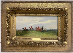 Chasse au renard : Classic English Fox Hunting Landscape (Paysage de chasse au renard) Antique English Oil Painting (Peinture à l'huile)