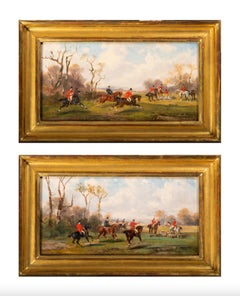 A PAIR of hunting paintings