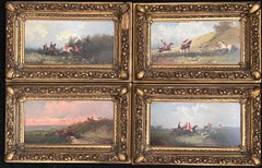 Set x 4 19th Century British Sporting Art Oil Paintings Hunting Scenes Gilt Frm