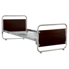 Used Rudolf Vichr Bauhaus Bed in Chrome and Oak, 1930s
