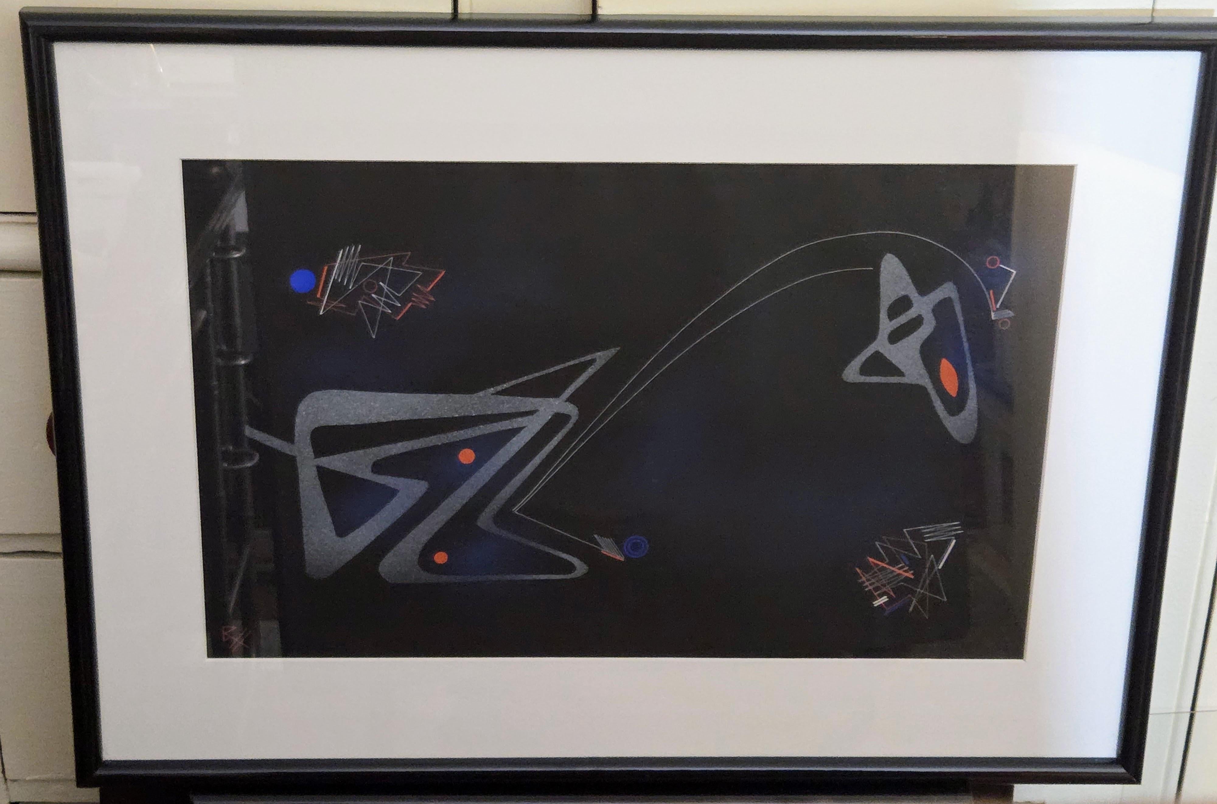Rudolf Von Huhn Abstract Painting - Rudolf von Huhn "Cadence No. I" 1955 Gouache on Black Wove Paper