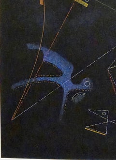 Rudolf Von Huhn "Composición" 1955 Aguada sobre papel tejido negro