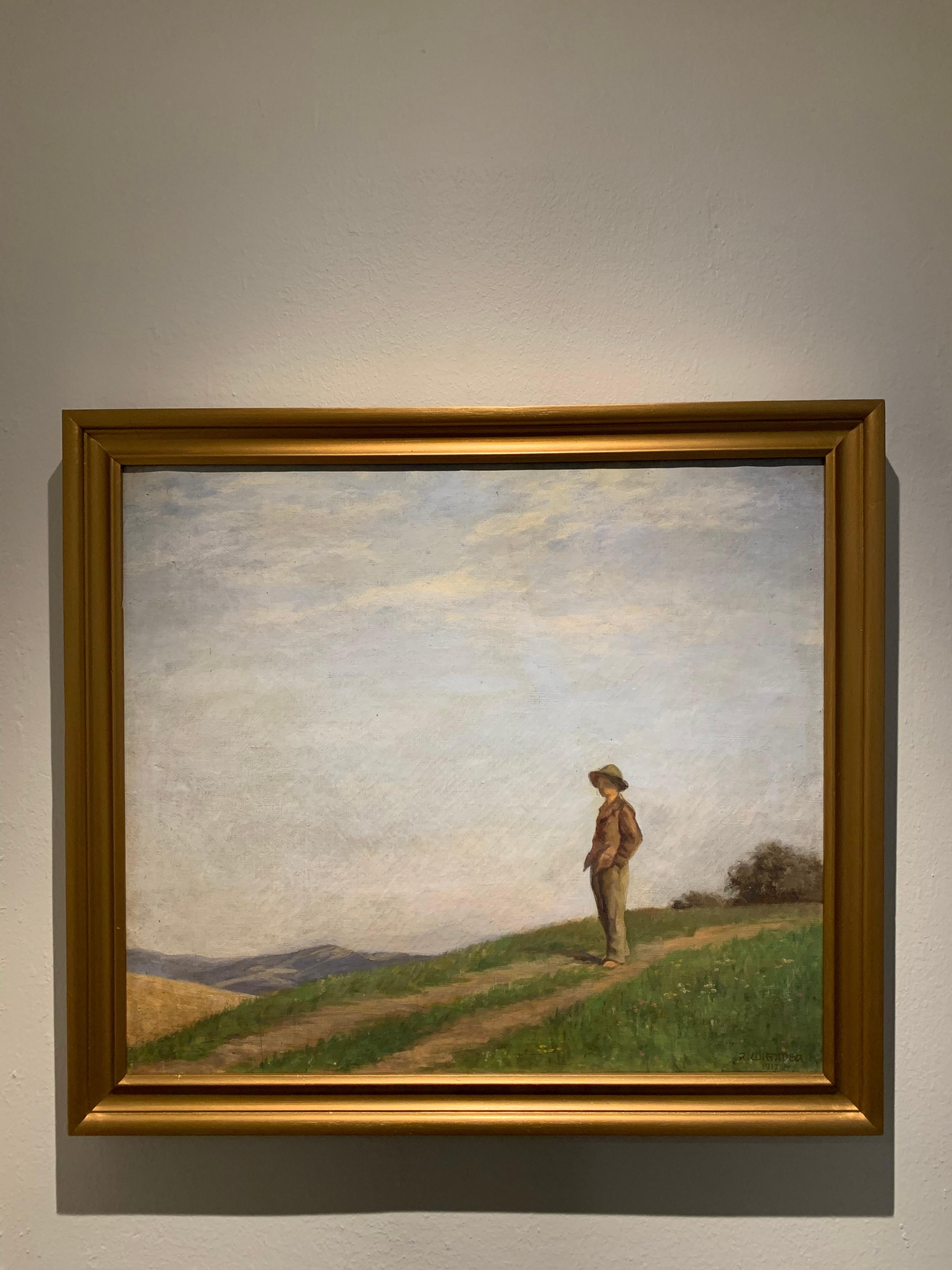 'Bavarian Boy in Landscape' by Rudolf Wimmer, Oil on Canvas For Sale 9