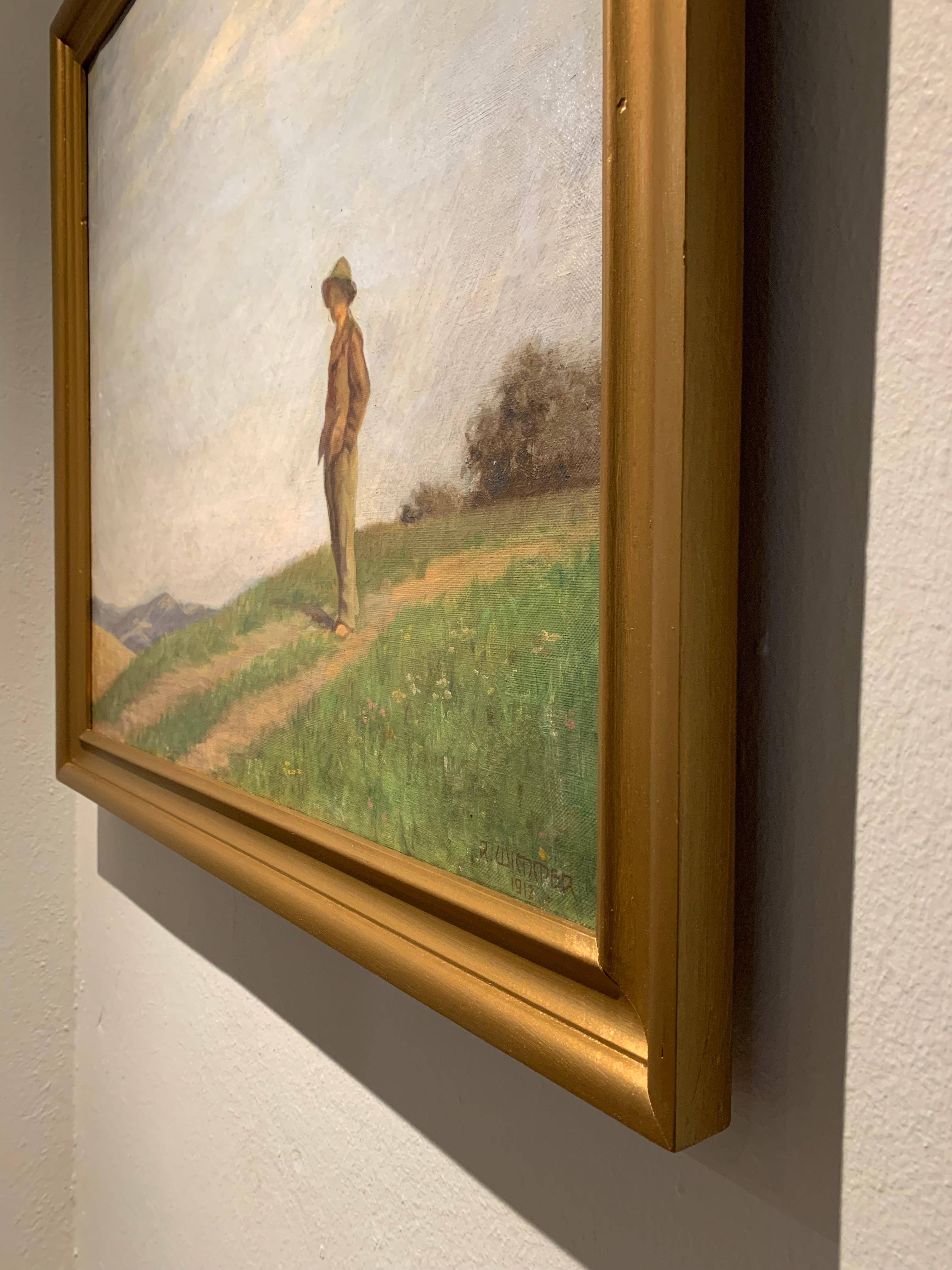 'Bavarian Boy in Landscape' by Rudolf Wimmer, Oil on Canvas For Sale 1