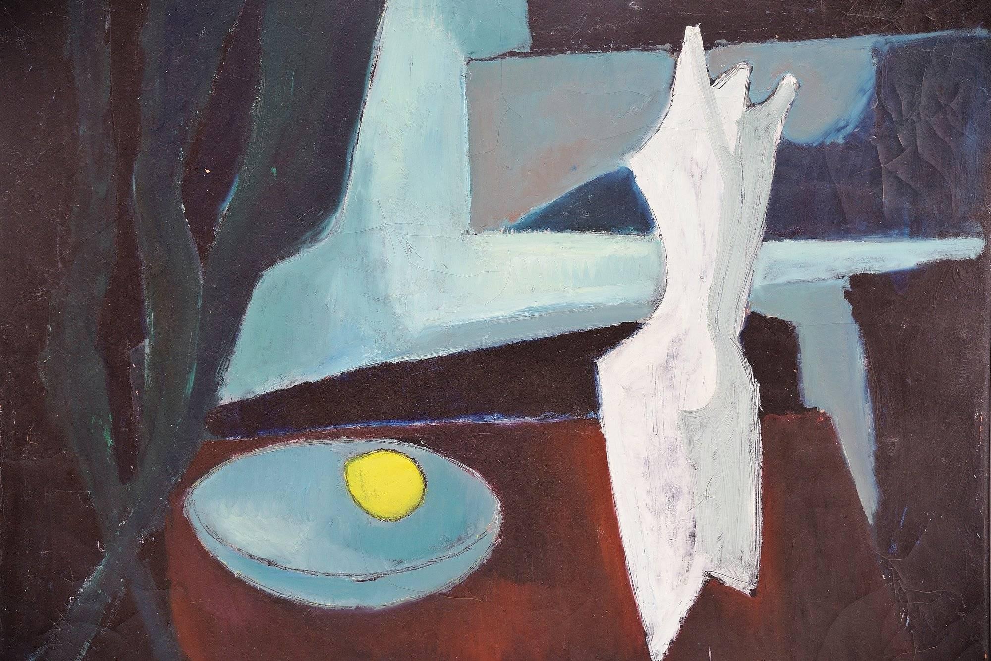 Mid-Century Modern Rudolf Wolf Abstract Modern Painting on Canvas, 1952
