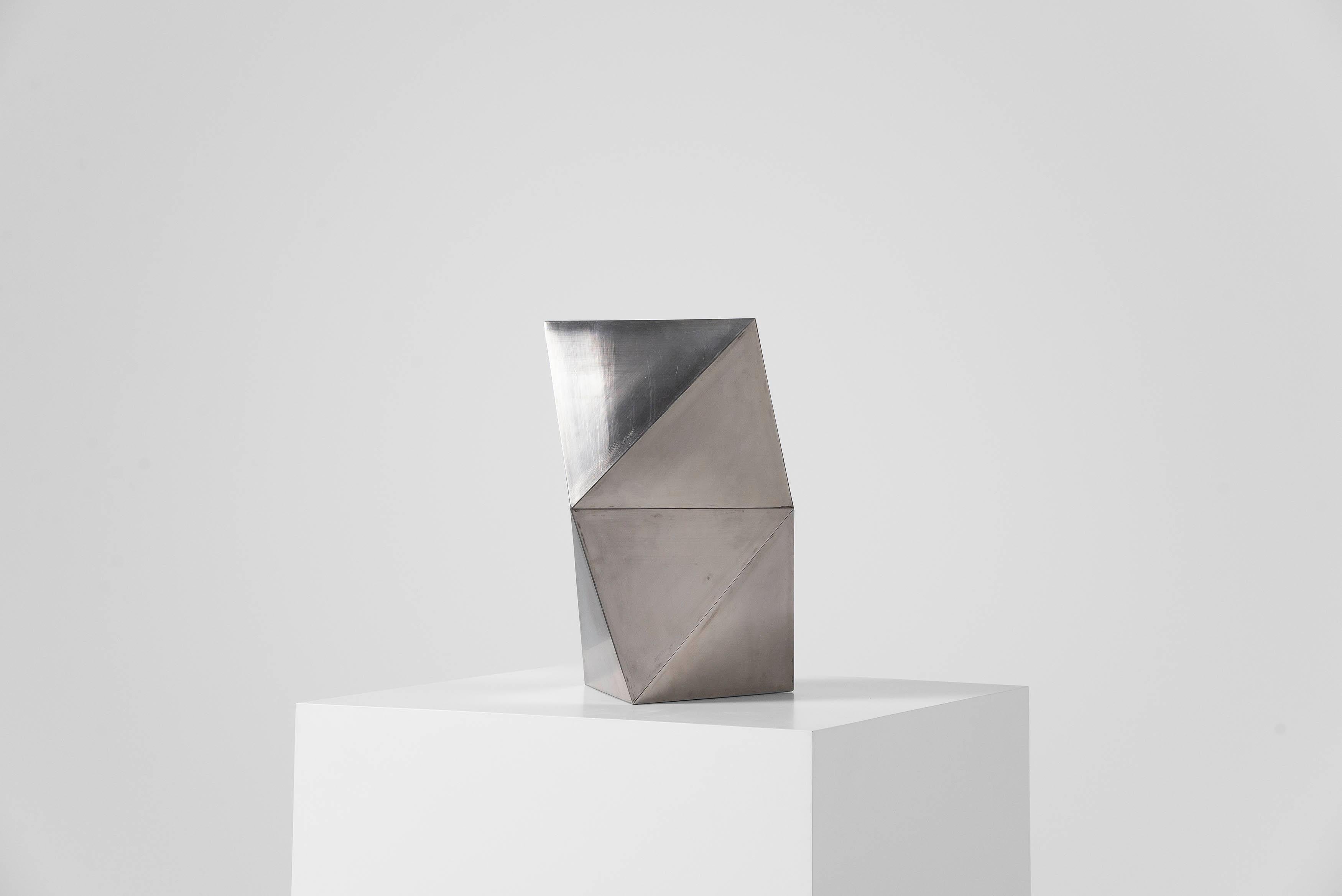 Mid-Century Modern Rudolf Wolf - Sculpture géométrique en acier inoxydable 1981 en vente