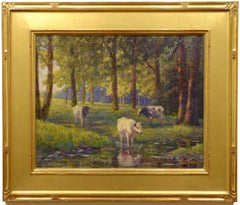 Sunlight and Shadows, American Impressionist, Cattle, Cows, Landscape, Pastoral