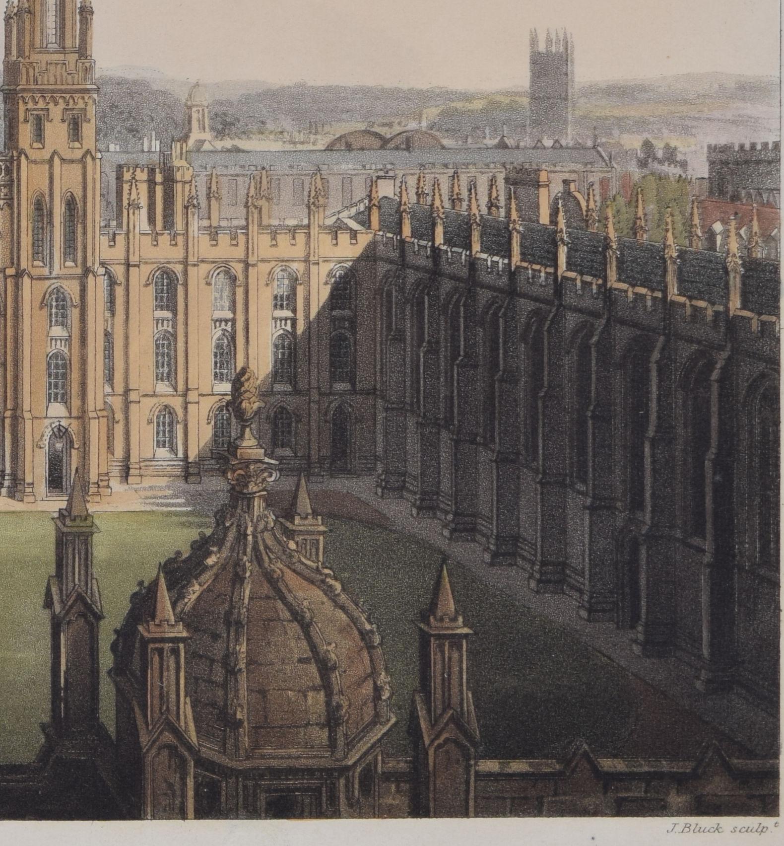 All Souls College, Oxford engraving by Bluck after Pugin for Ackermann For Sale 2