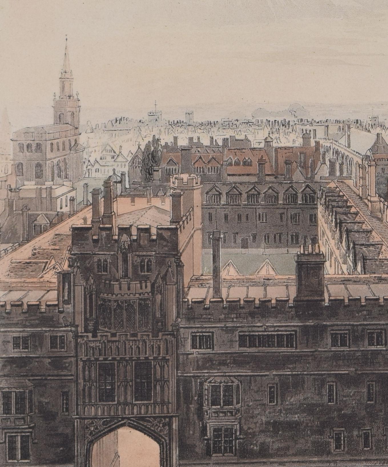 Brasenose College, Oxford engraving by Hill after Mackenzie for Ackermann - Realist Print by Rudolph Ackermann