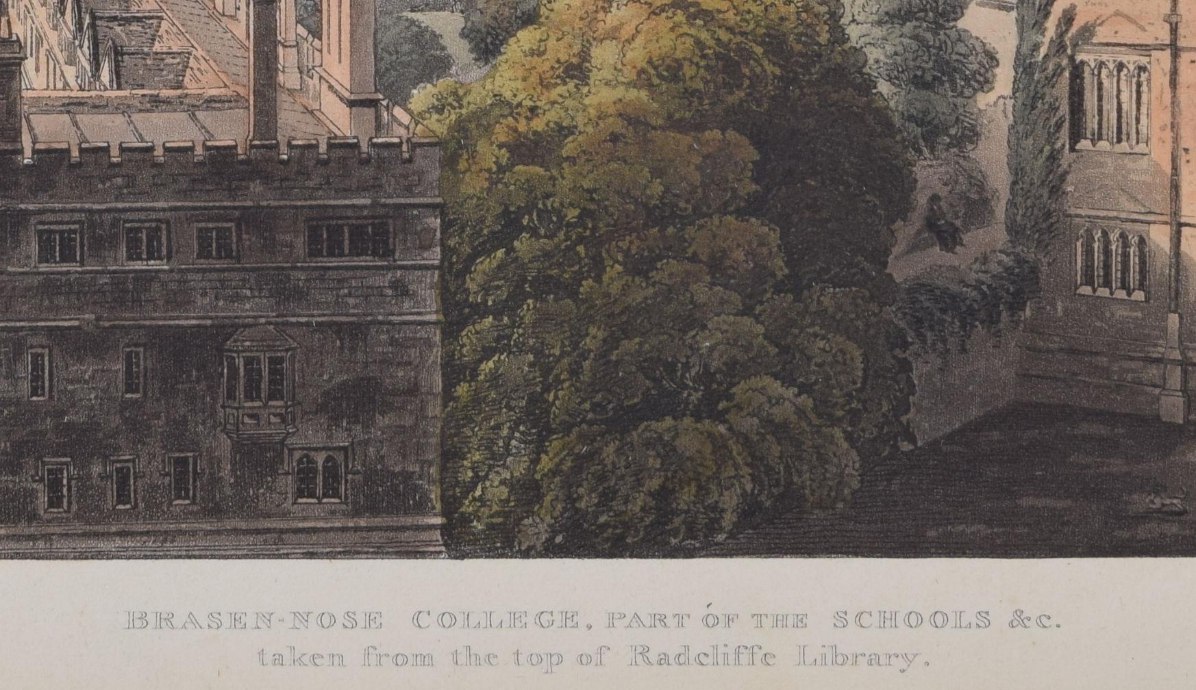 Brasenose College, Oxford engraving by Hill after Mackenzie for Ackermann For Sale 2