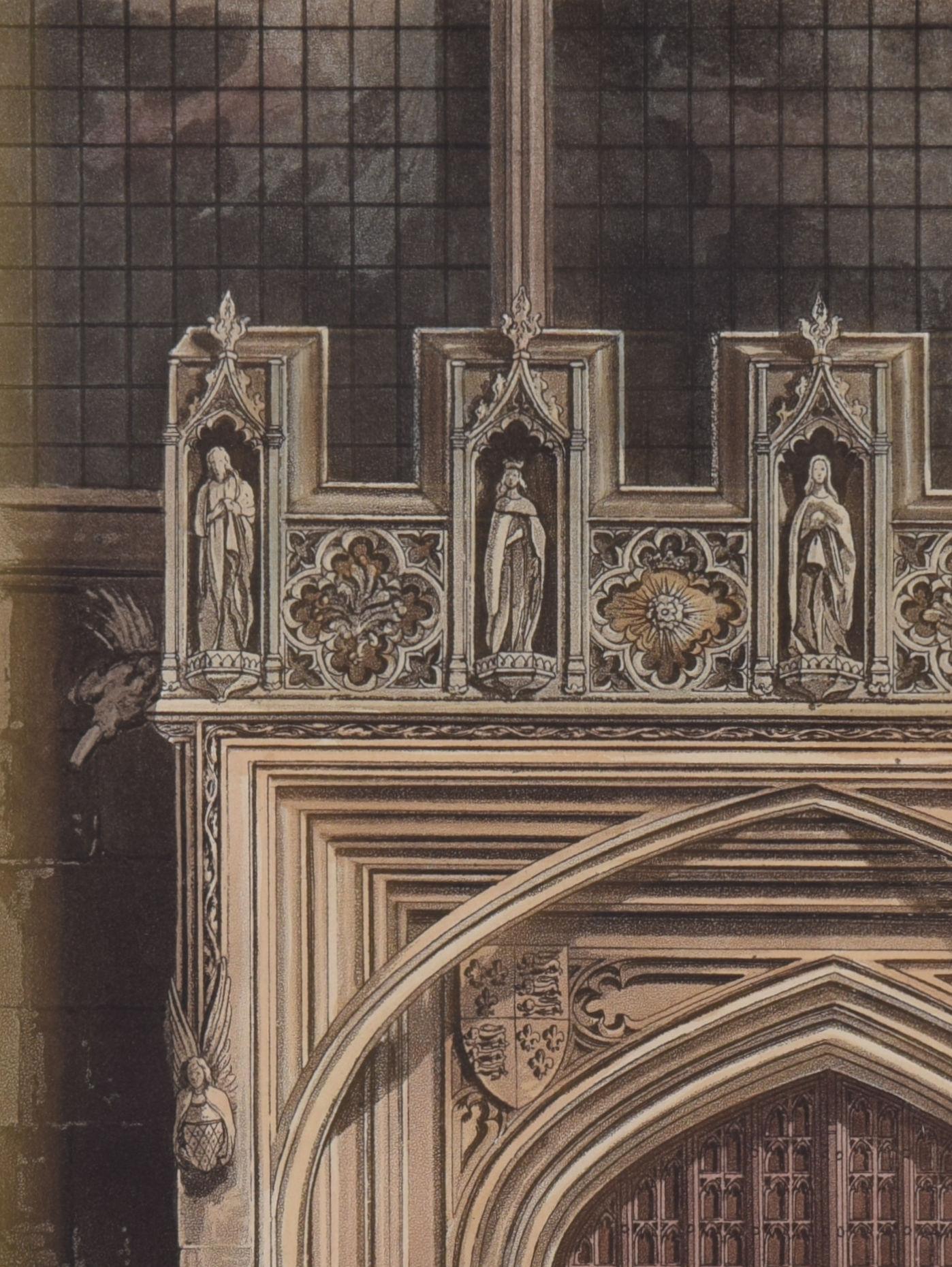 Chapel of Magdalen College, Oxford engraving by Havell for Ackermann - Realist Print by Rudolph Ackermann