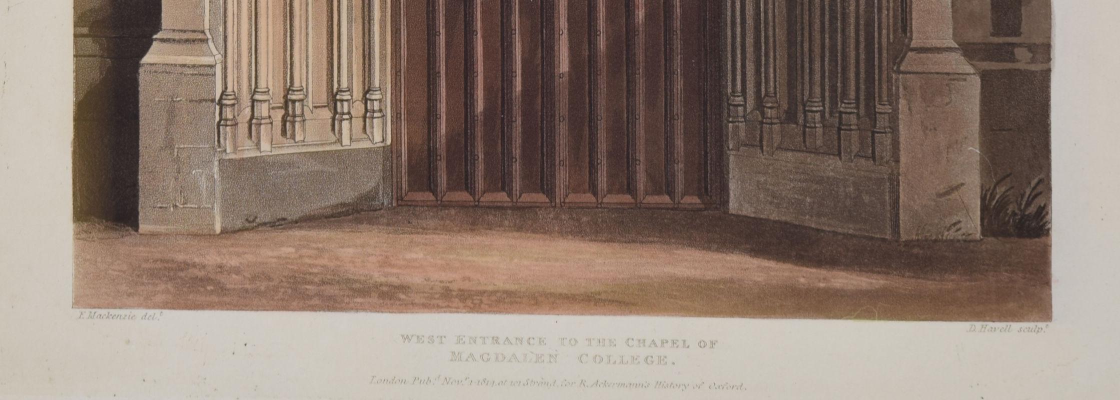 Chapel of Magdalen College, Oxford engraving by Havell for Ackermann For Sale 2
