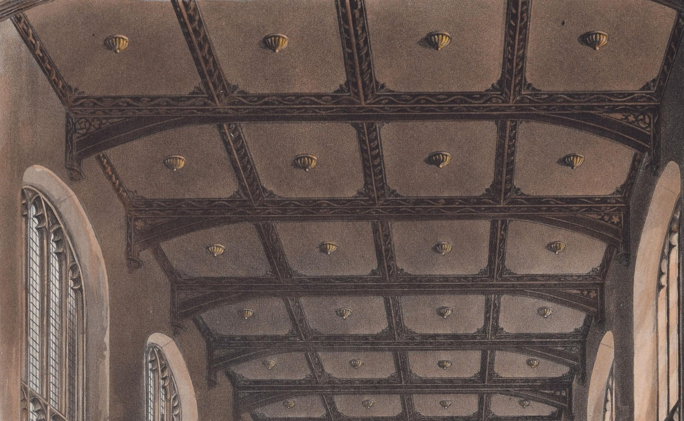 Chapel of Trinity College, Cambridge engraving by John Bluck for Ackermann - Realist Print by Rudolph Ackermann