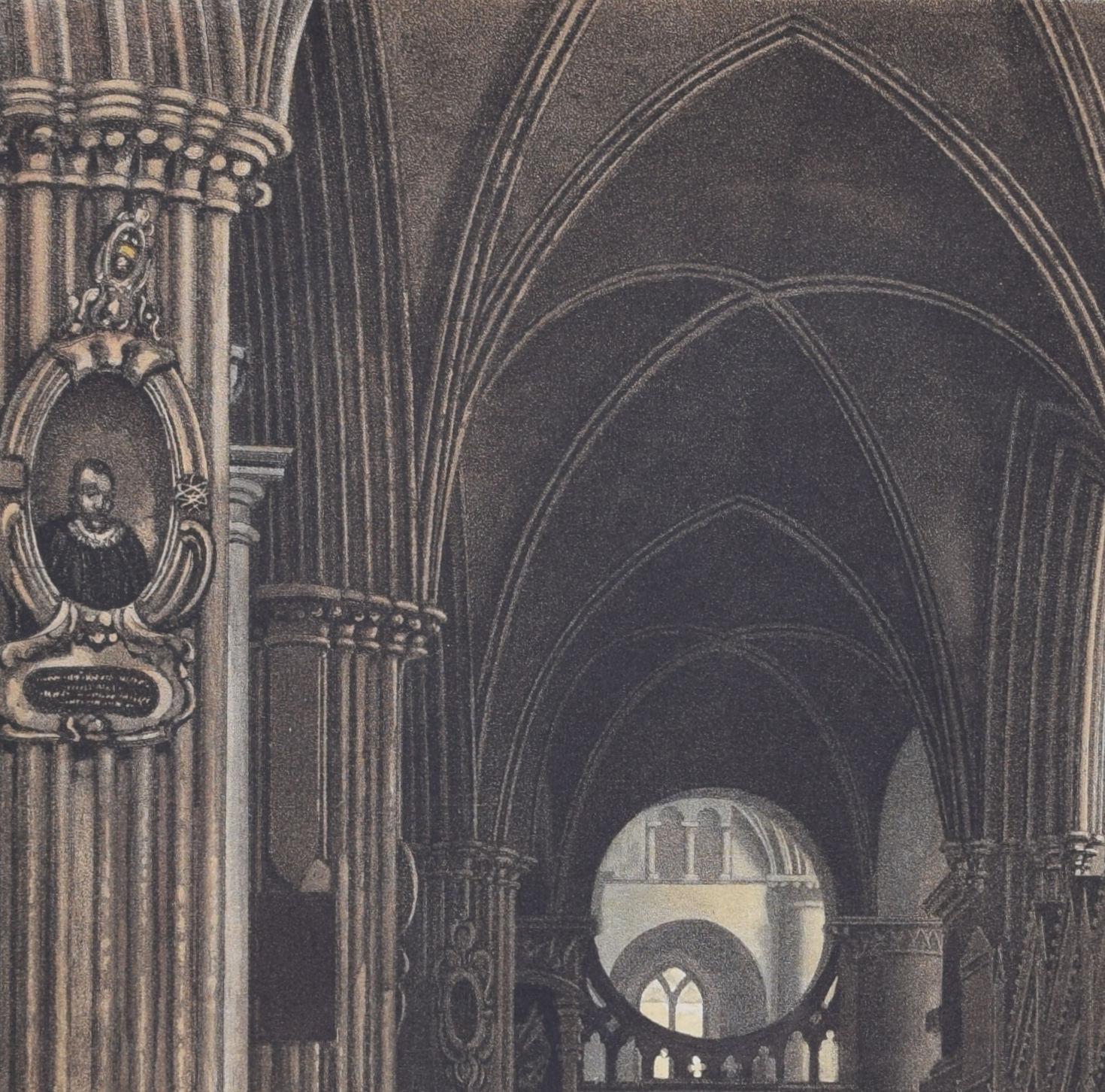 La cathédrale Christ Church, Oxford gravure d'intérieur de Bennett d'après Westall - Réalisme Print par Rudolph Ackermann