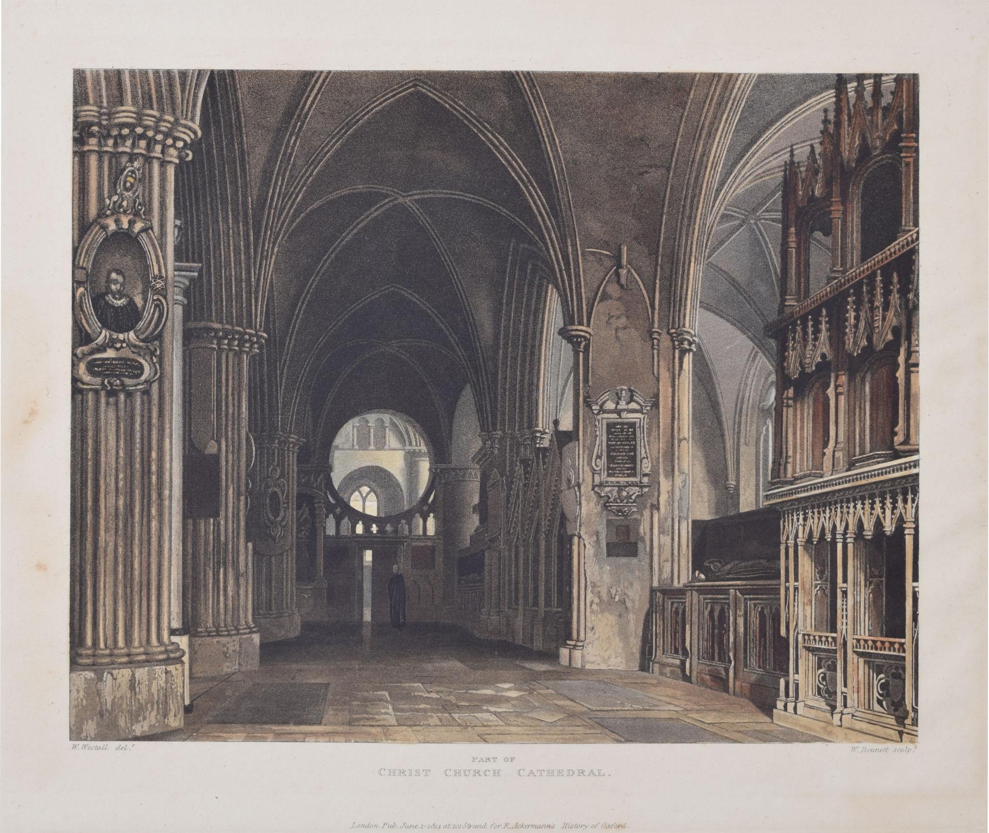 Christ Church Cathedral, Oxford interior engraving by Bennett after Westall