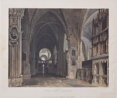 Antique Christ Church Cathedral, Oxford interior engraving by Bennett after Westall