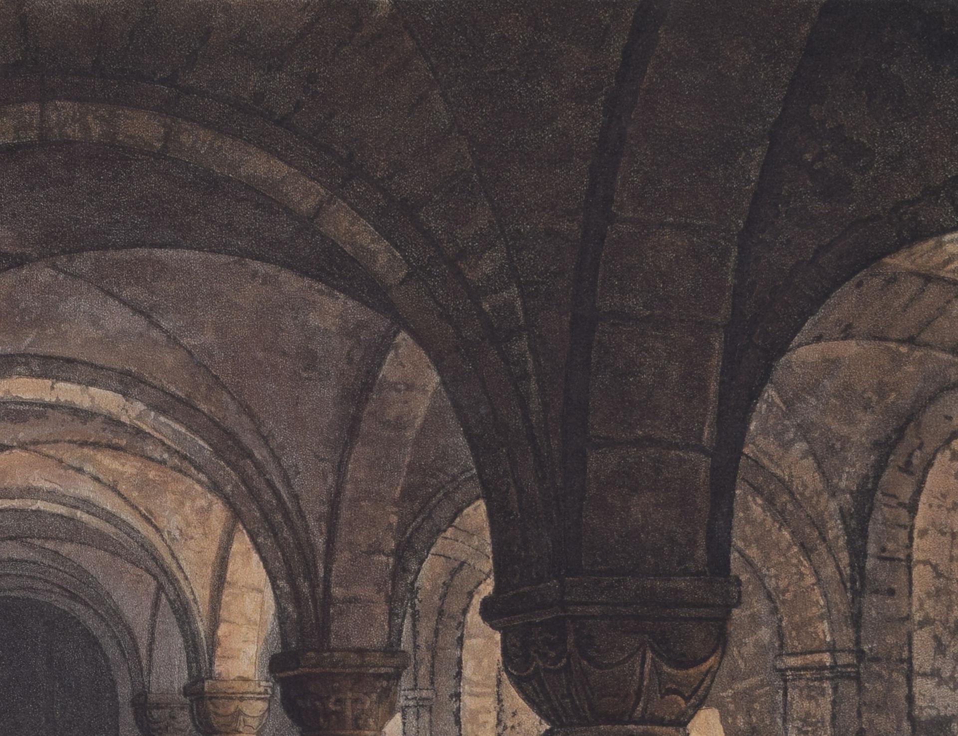 Crypt of St Peter's Church, Oxford gravure de Bluck d'après Nash pour Ackermann en vente 1