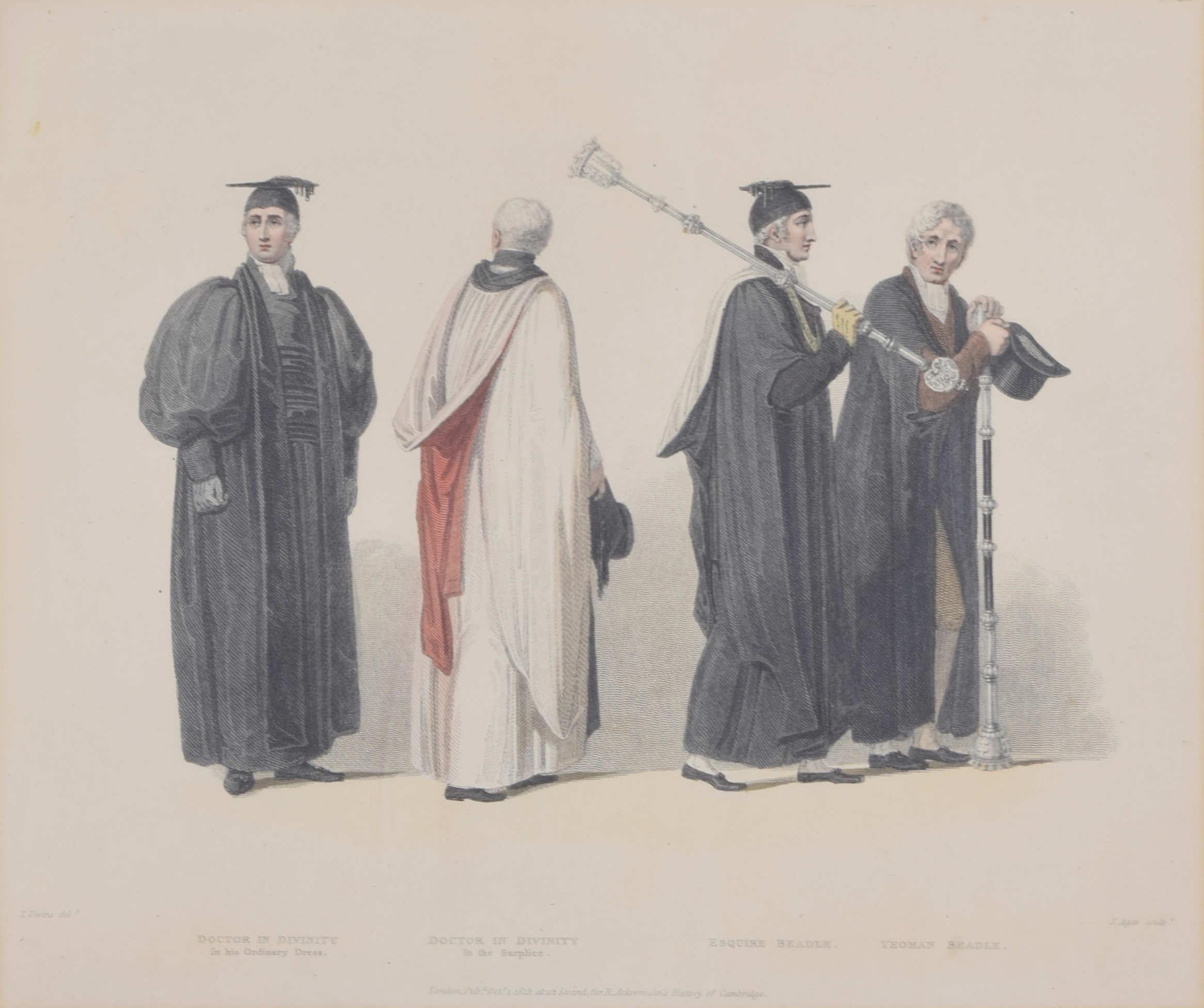 Doctors of Divinity, University of Cambridge 19th century engraving by John Agar - Print by Rudolph Ackermann