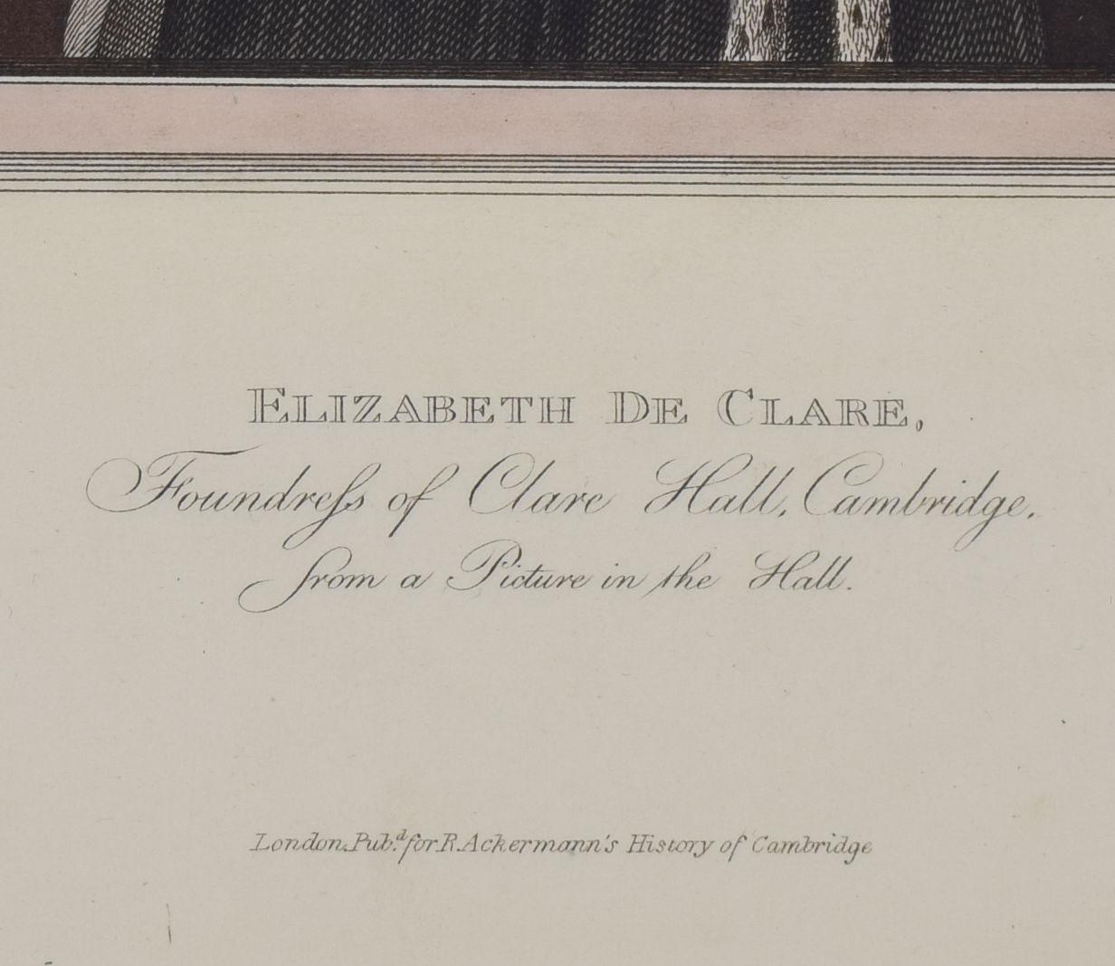 Elizabeth de Clare, Clare College, Cambridge engraving for Ackermann For Sale 2