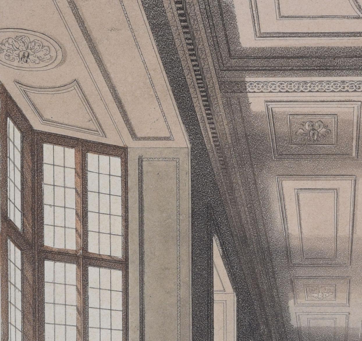 Gravure du collège Emmanuel, Cambridge d'après Bluck et Pugin pour Ackermann - Print de Rudolph Ackermann