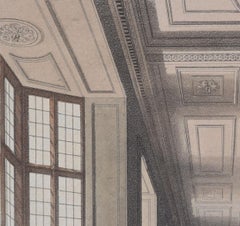 Emmanuel College, Cambridge hall engraving by Bluck after Pugin for Ackermann