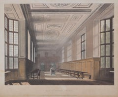 Antique Emmanuel College, Cambridge hall engraving by Bluck after Pugin for Ackermann