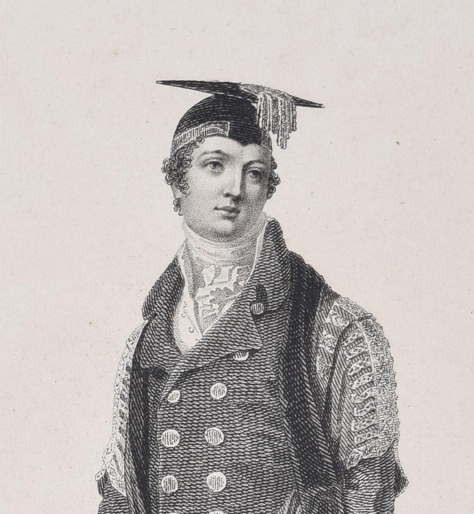 Fellow Commoner, University of Oxford 1814 engraving by John Agar - Realist Print by Rudolph Ackermann