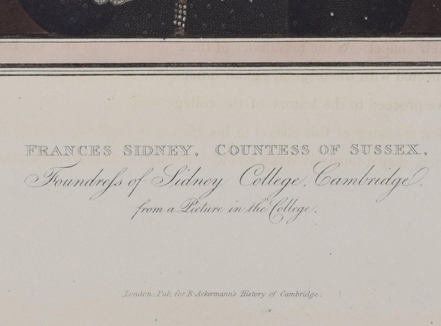 Frances Sidney, Sidney Sussex College, Cambridge engraving for Ackermann For Sale 2