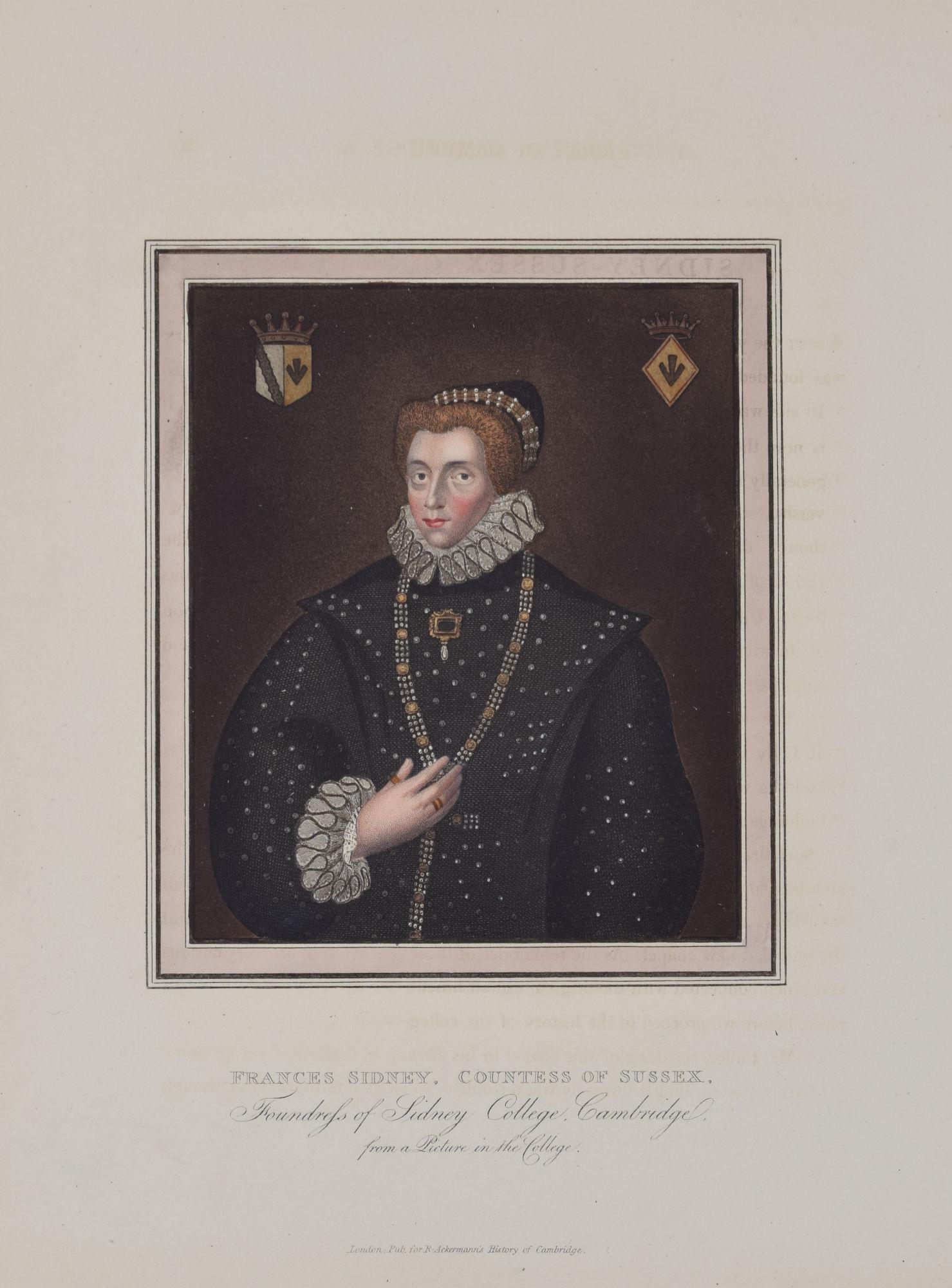 Frances Sidney, Sidney Sussex College, Cambridge engraving for Ackermann - Print by Rudolph Ackermann