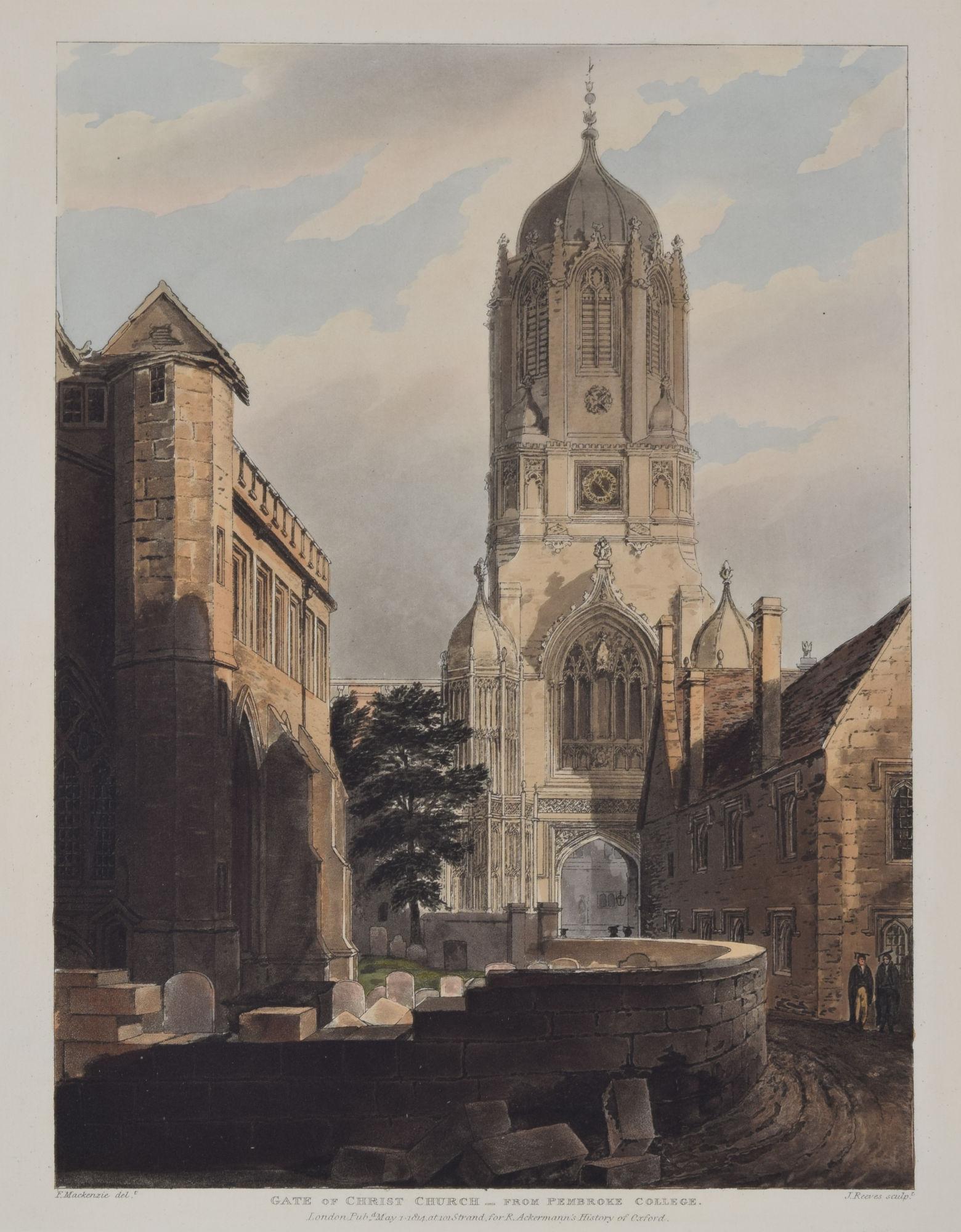 La Porte du Christ Church, Oxford gravure de Reeves d'après Mackenzie pour Ackermann - Print de Rudolph Ackermann