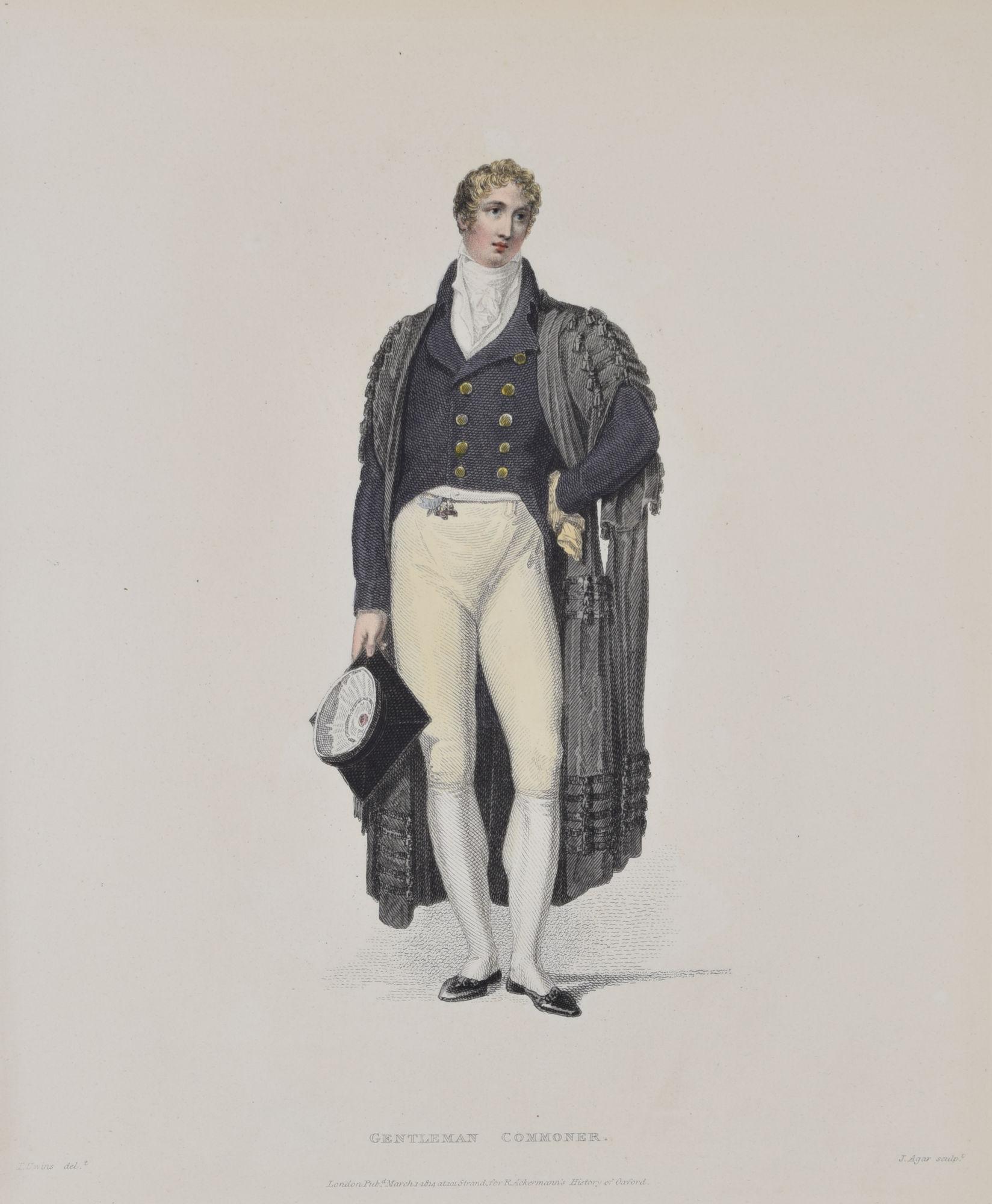 Gentleman Commoner, University of Oxford 1814 engraving by John Agar - Print by Rudolph Ackermann