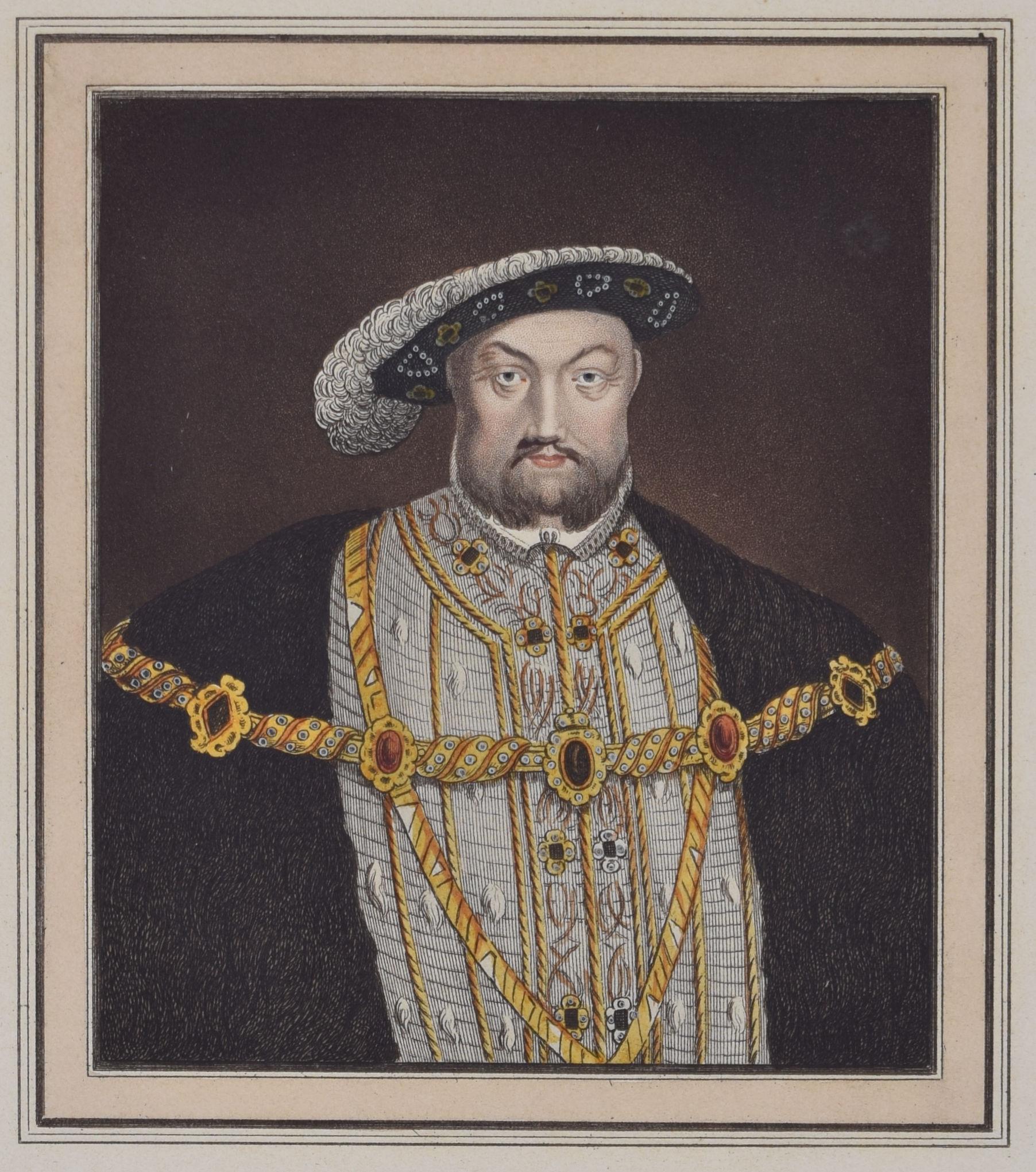Henry VIII Founder of Trinity College, Cambridge engraving for Ackermann - Realist Print by Rudolph Ackermann