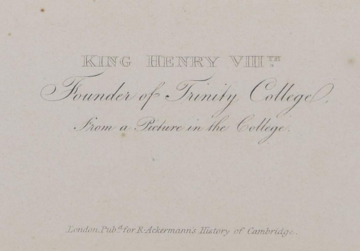 Henry VIII Founder of Trinity College, Cambridge engraving for Ackermann For Sale 2