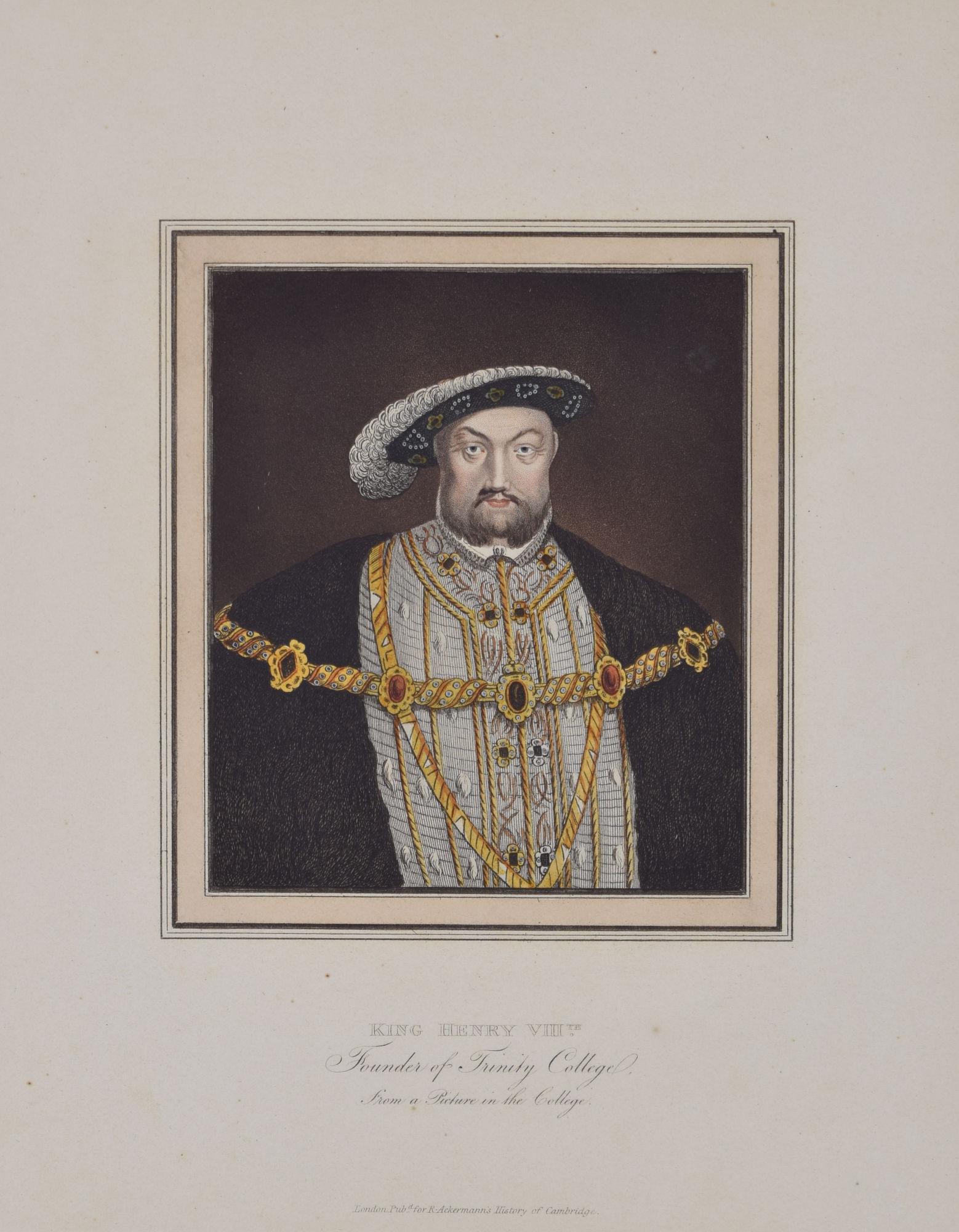 Henry VIII Founder of Trinity College, Cambridge engraving for Ackermann - Print by Rudolph Ackermann