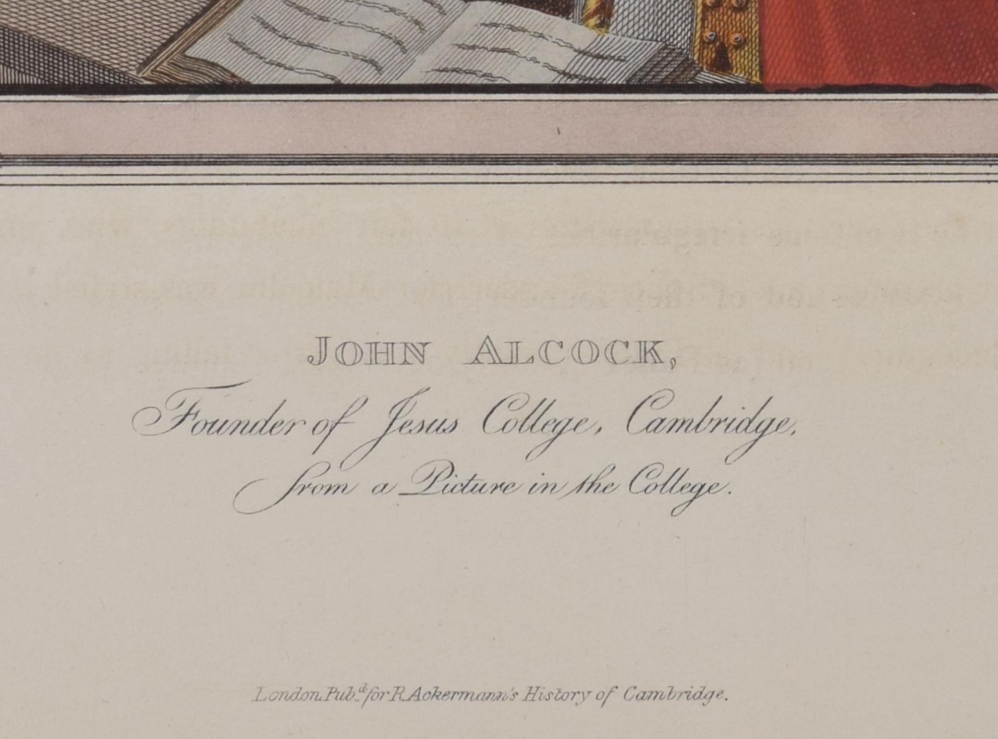 John Alcock, Founder of Jesus College, Cambridge engraving for Ackermann For Sale 2