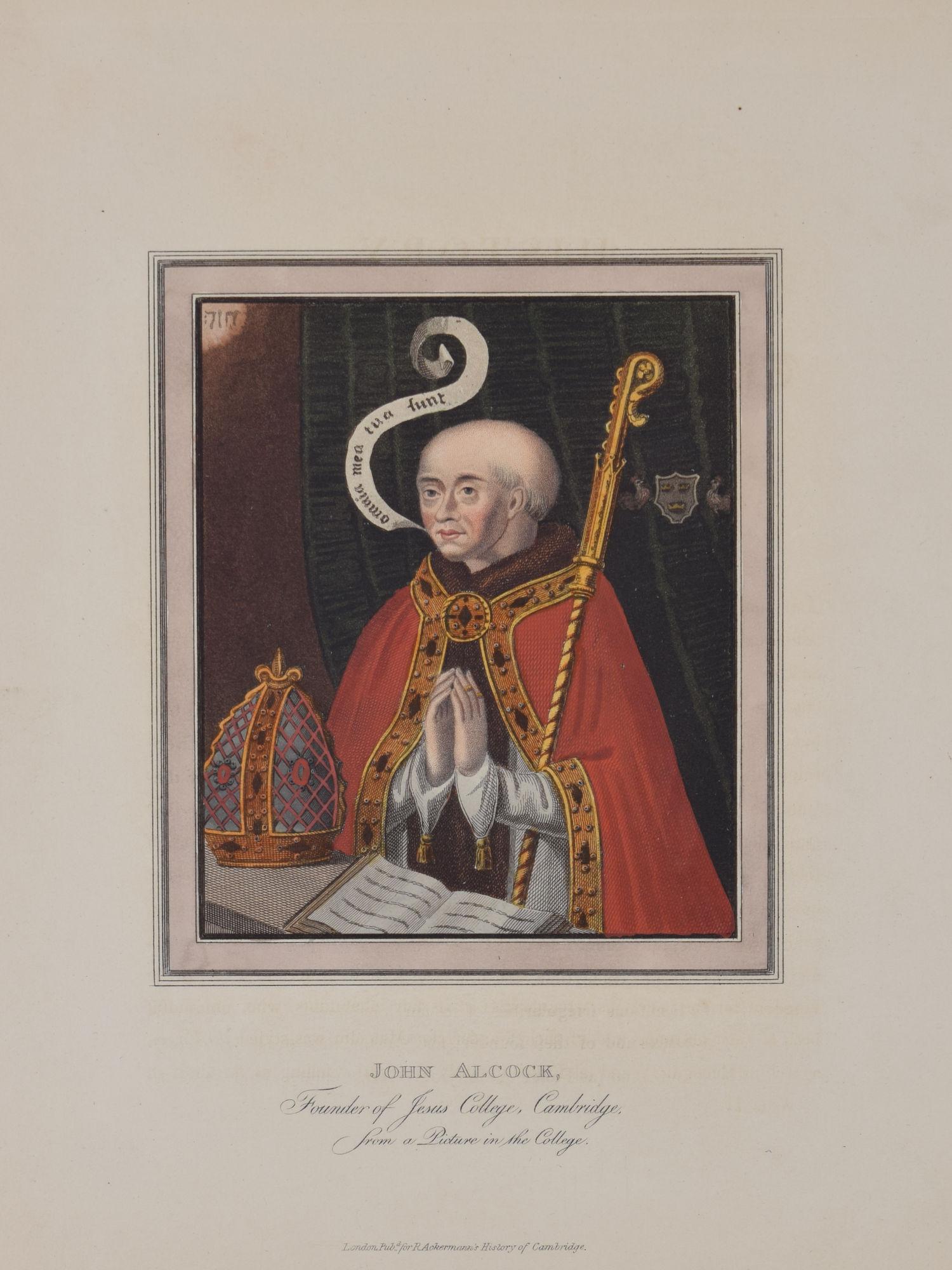 John Alcock, Gründer des Jesus College, Cambridge, Kupferstich für Ackermann