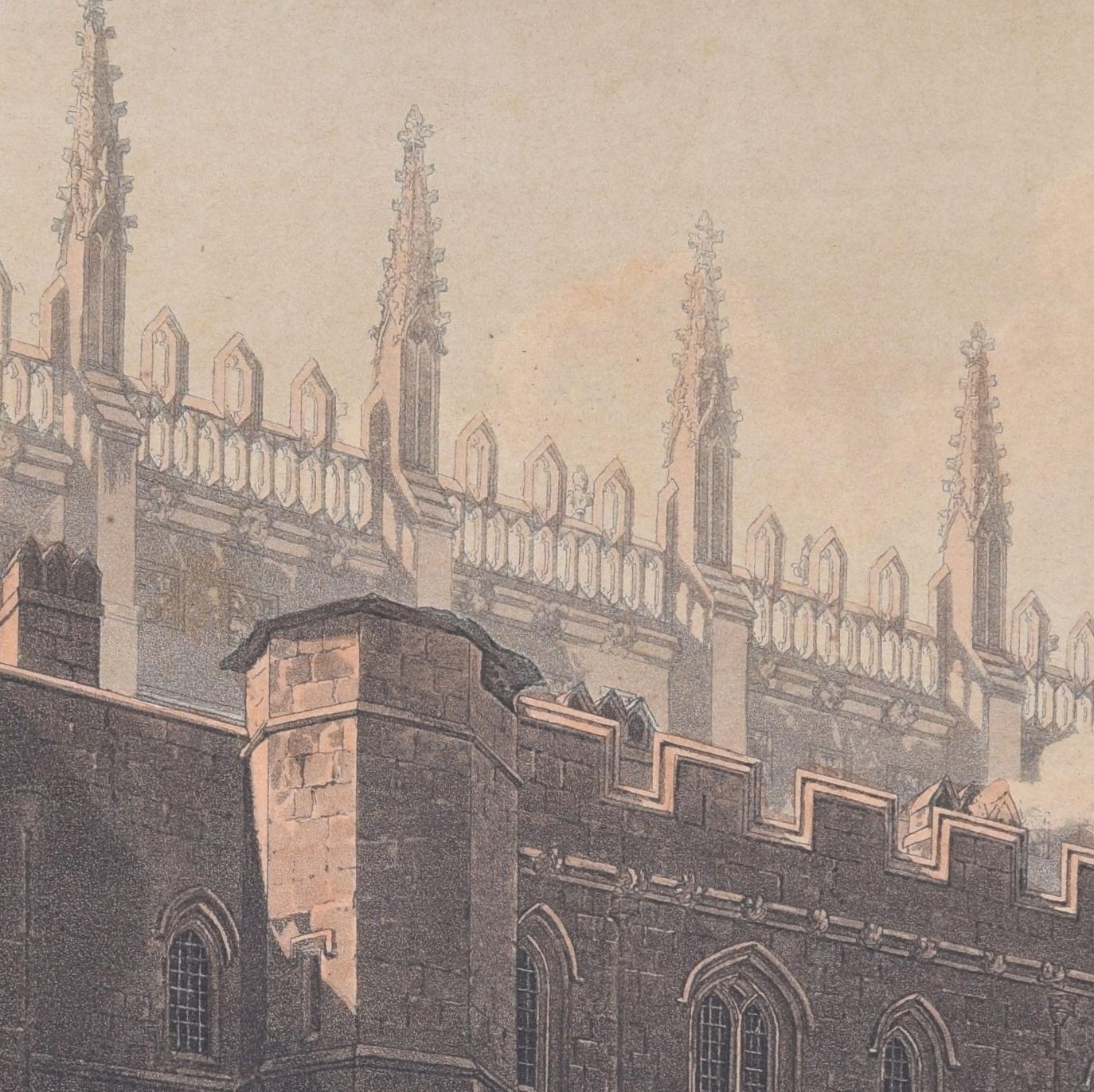 King's College, Cambridge engraving by Havell for Ackermann - Realist Print by Rudolph Ackermann