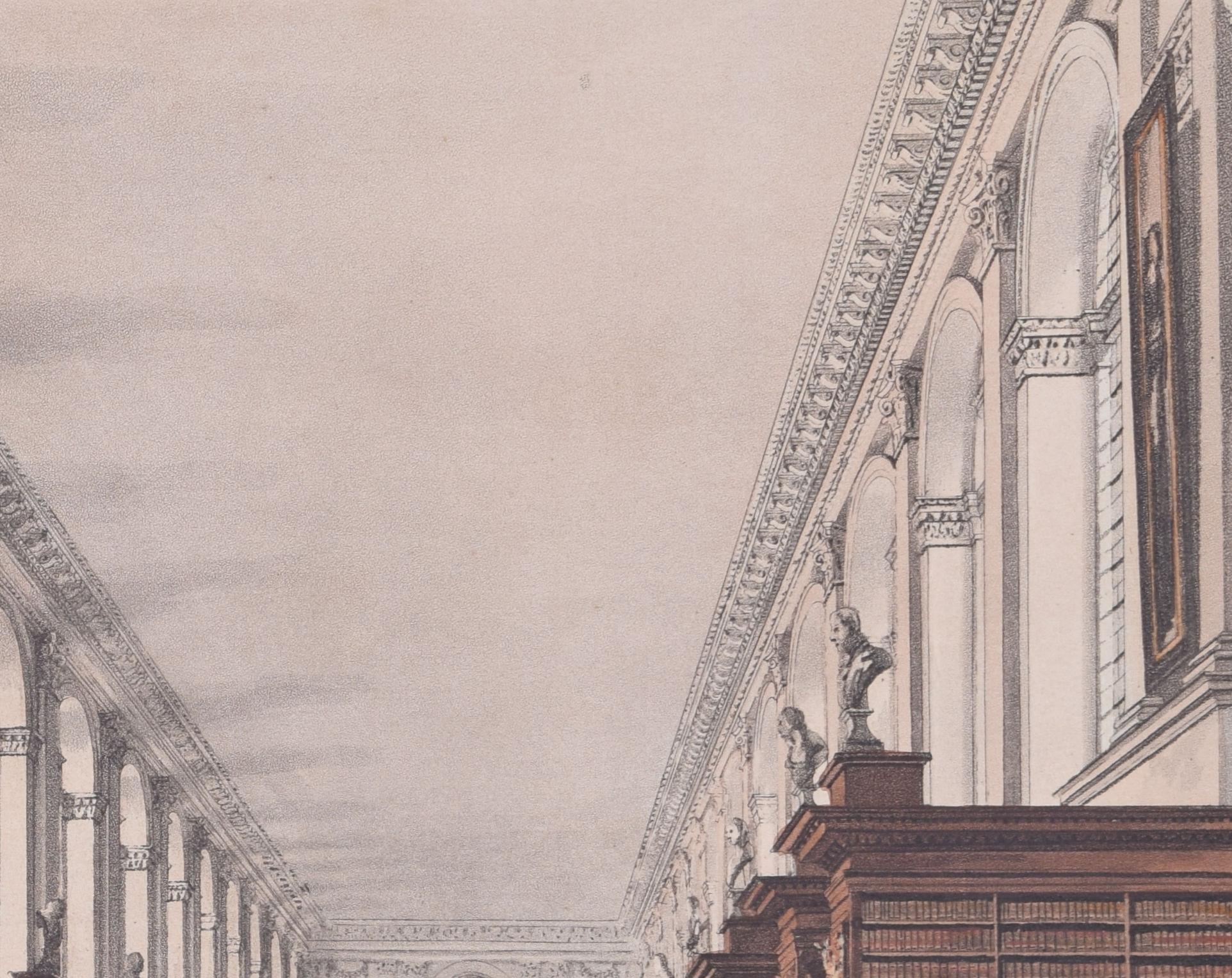Bibliothèque du Trinity College, Cambridge gravure de Havell d'après Pugin - Gris Interior Print par Rudolph Ackermann