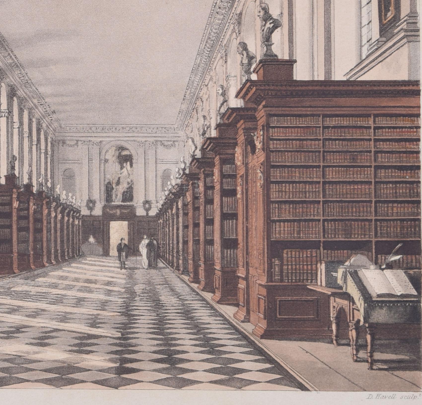 Bibliothèque du Trinity College, Cambridge gravure de Havell d'après Pugin en vente 2