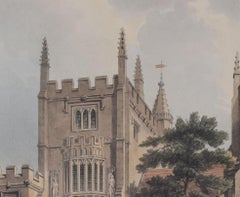 Magdalen College, Oxford Old Gate engraving by Bluck after Pugin for Ackermann