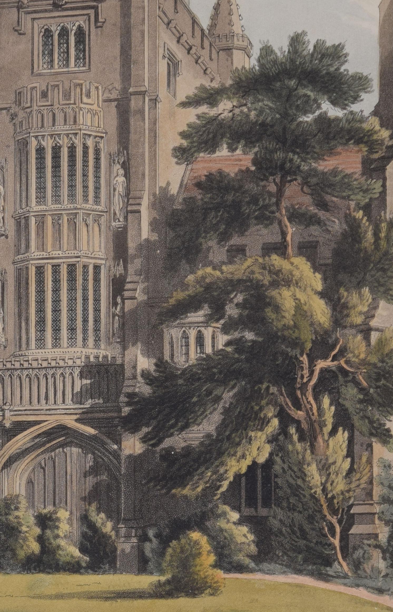 Gravure du Magdalen College d'Oxford Old Gate de Bluck d'après Pugin pour Ackermann en vente 2