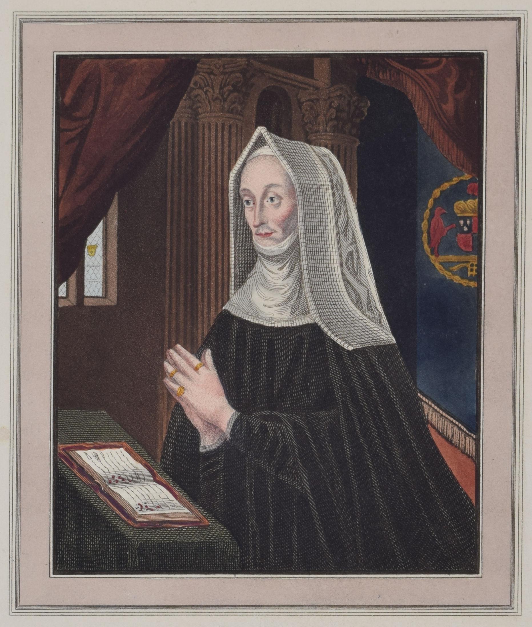 Margaret Countess of Richmond, Christ's College, Cambridge engraving - Realist Print by Rudolph Ackermann
