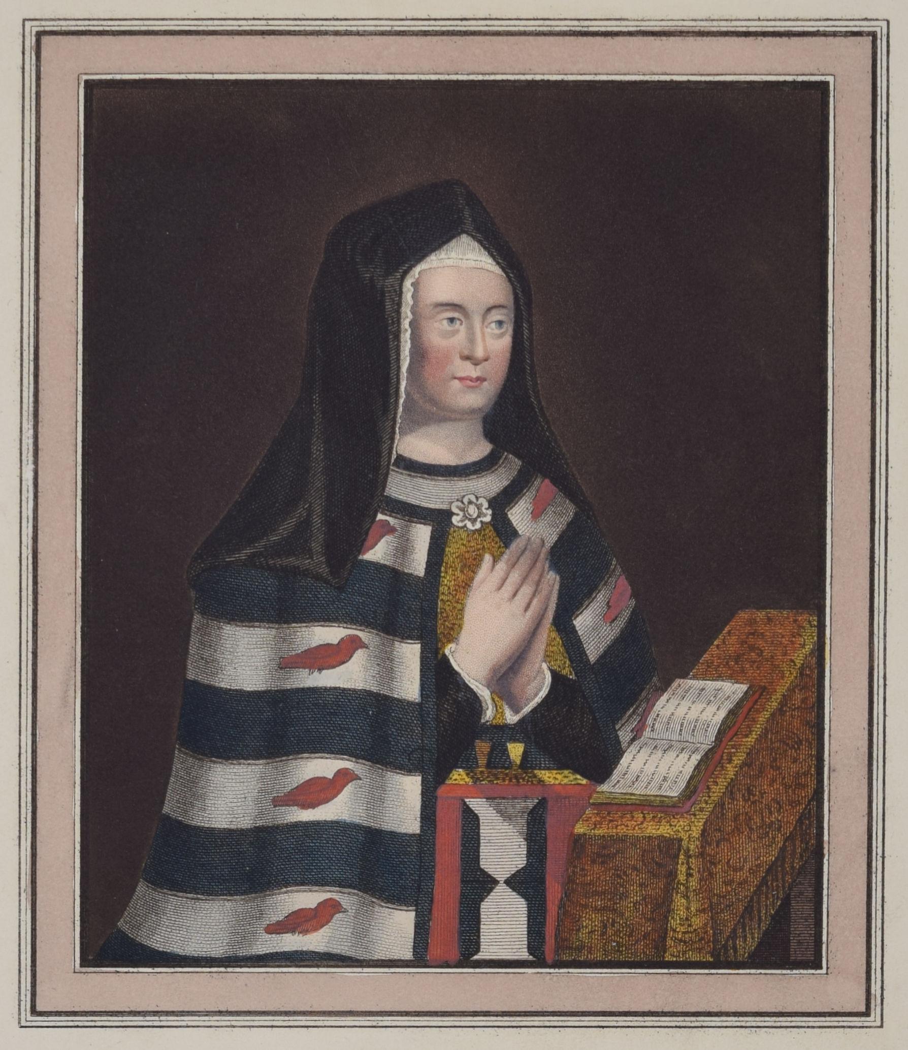 Mary, Countess of Pembroke, Pembroke College, Cambridge engraving for Ackermann - Realist Print by Rudolph Ackermann