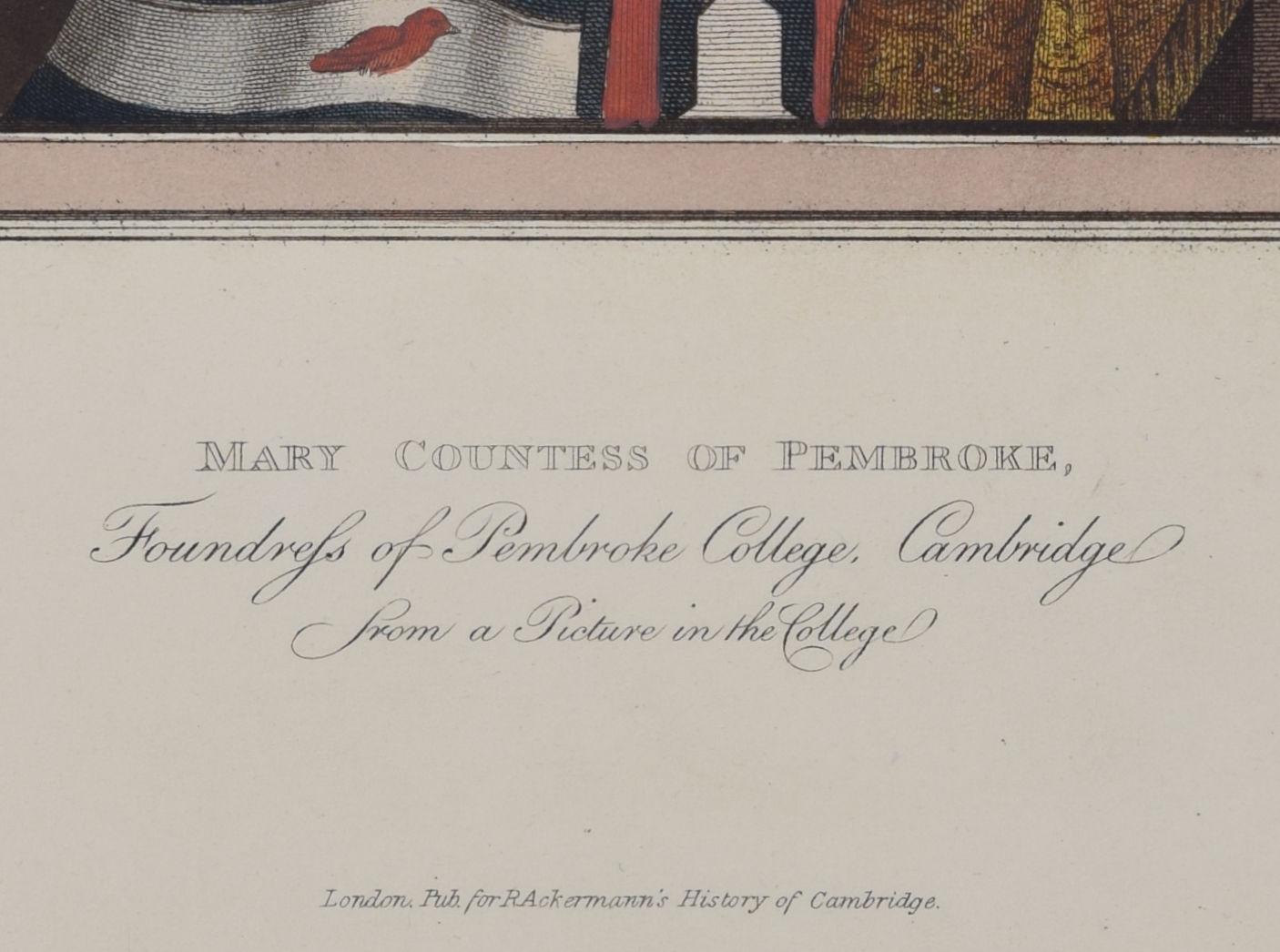 Mary, Countess of Pembroke, Pembroke College, Cambridge engraving for Ackermann For Sale 2